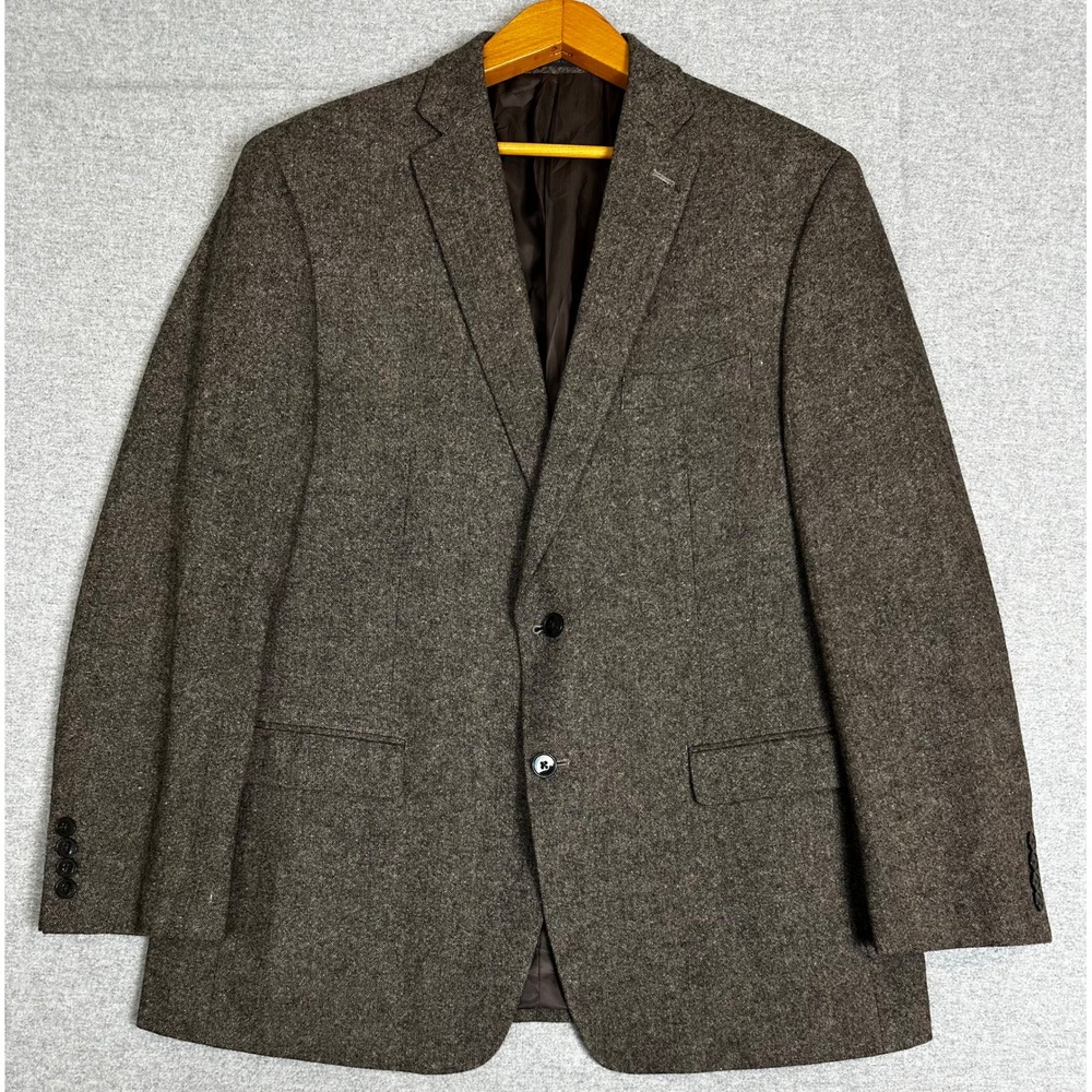 Calvin Klein Blazer 44R Brown Gray Donegal Wool Blend Tweed Two Button Jacket